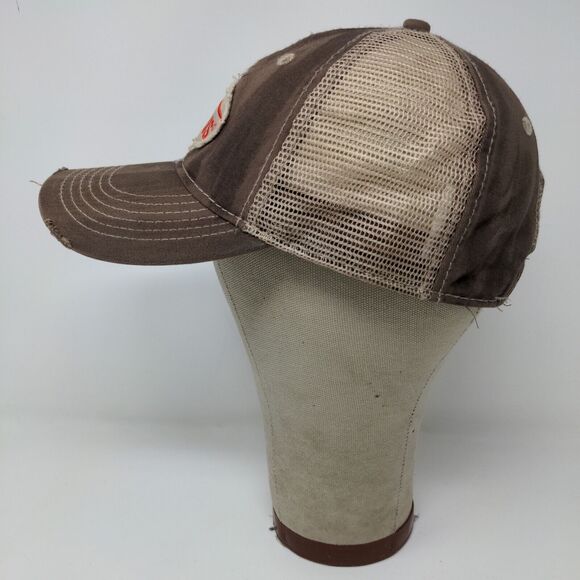 Corvus Bayer Strapback Hat Brown OSFA Farmer Embroidered Logo Distressed - Picture 5 of 12